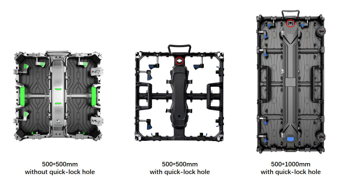 Customized quick-lock hole design for LED display support system