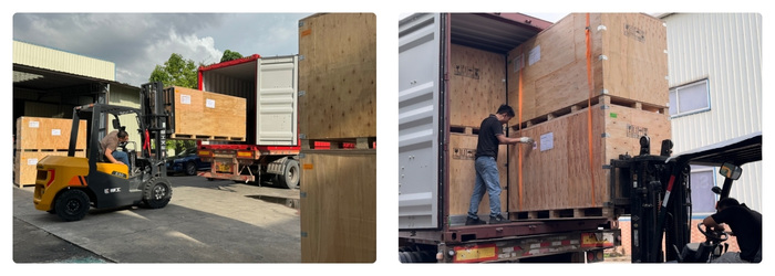 LED wall ground support arranged in container for transport