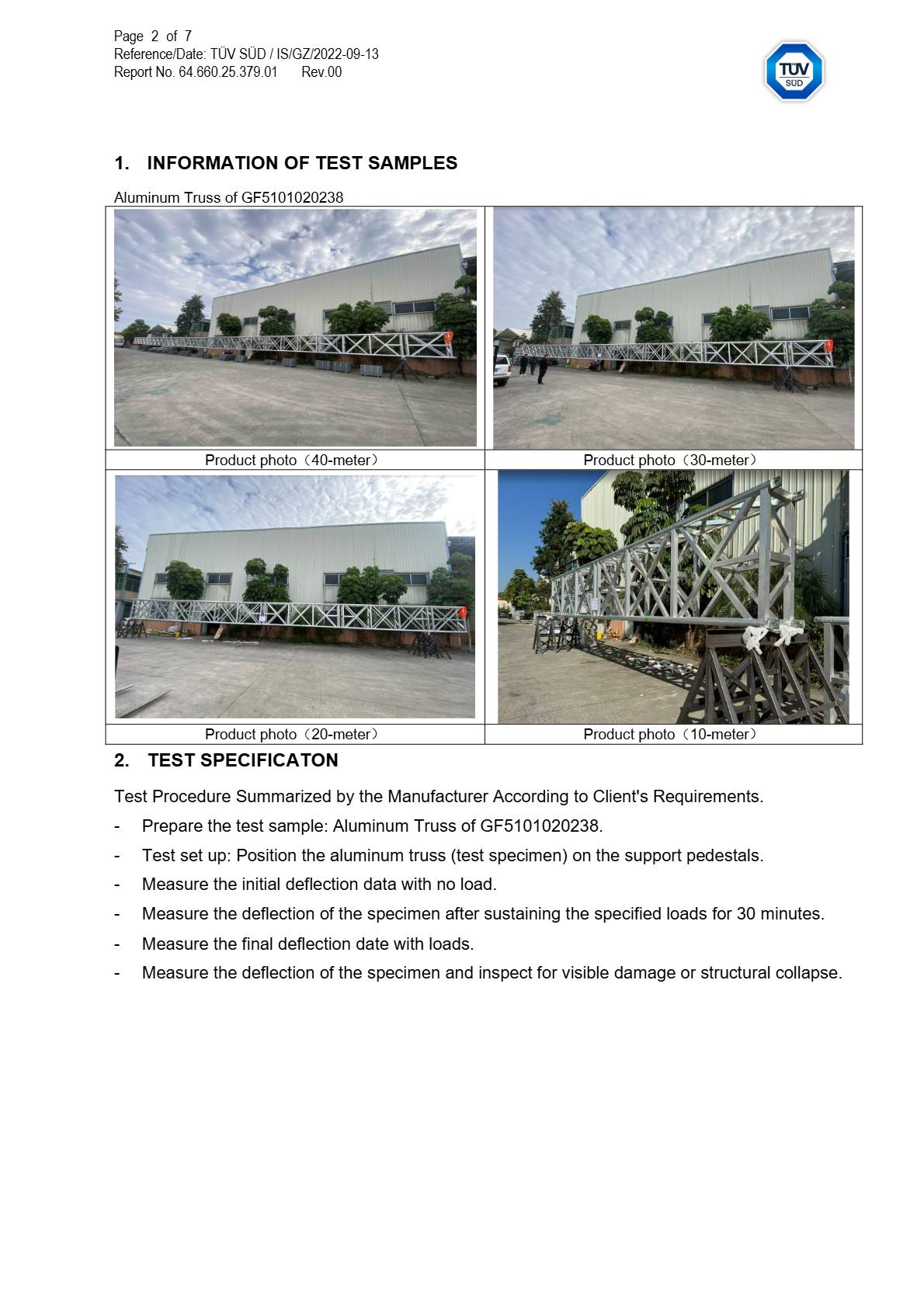 #Sustained load testing report for the aluminum stage truss