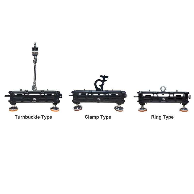 Dual-use LED screen ground and hanging beam with three mount options clamp ring and turnbuckle