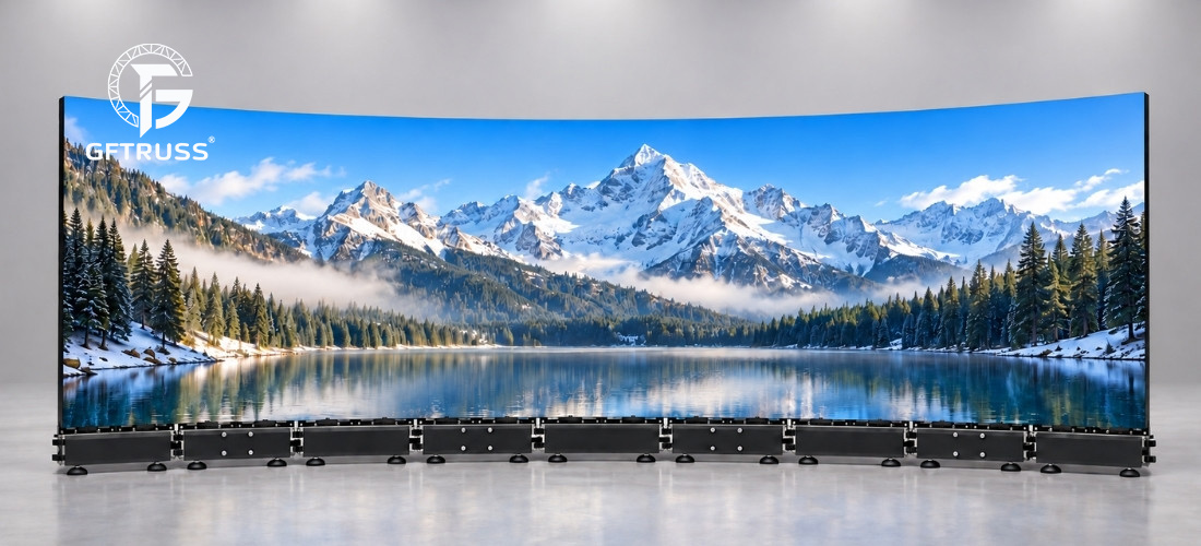 Curved LED video wall ground support system