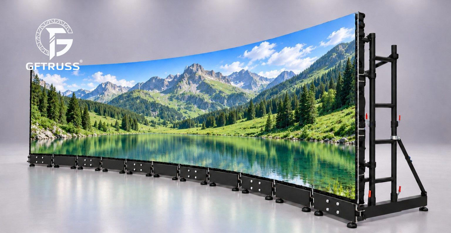 Modular curved LED wall ground support system